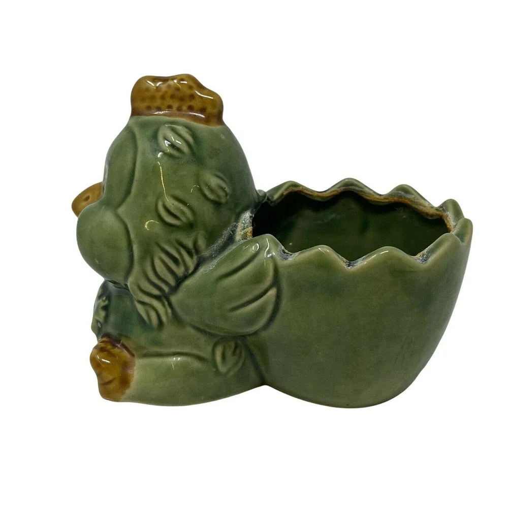 Vintage‎ Green Glazed Ceramic Pottery Duck Planter Retro